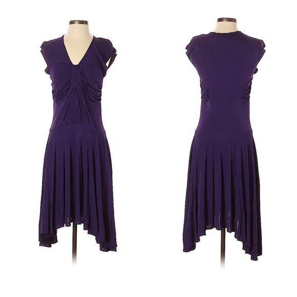 YIGAL AZROUEL purple rayon draped mini Pleated Dress Sz 1 - Picture 3 of 16